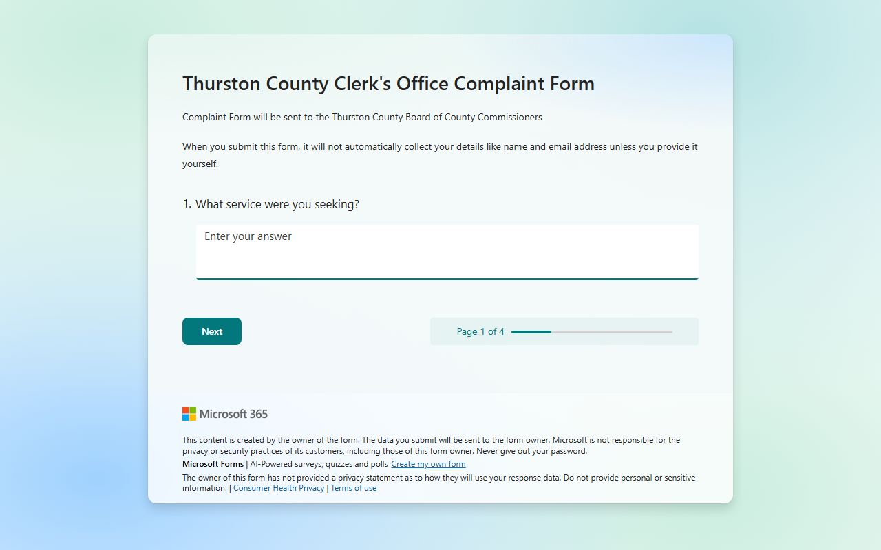 Thurston County Clerk service complaint form