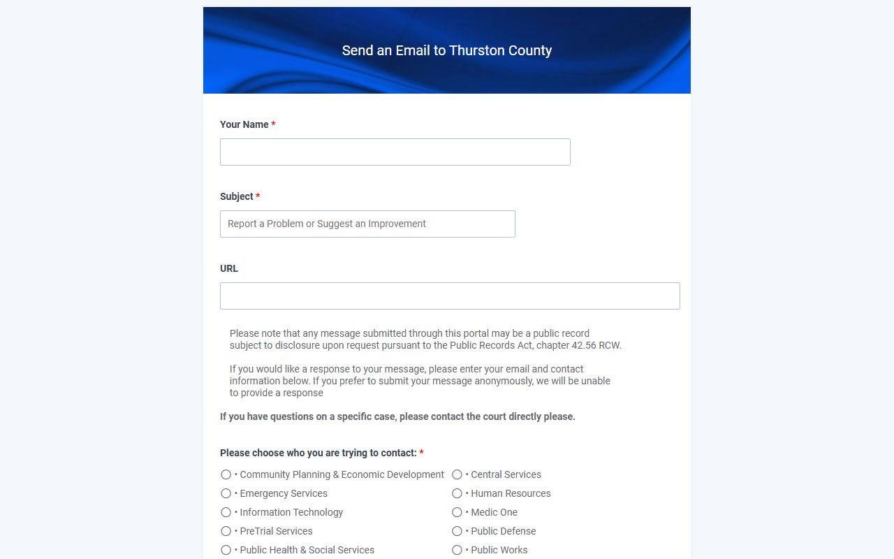 Thurston County Clerk public records request form