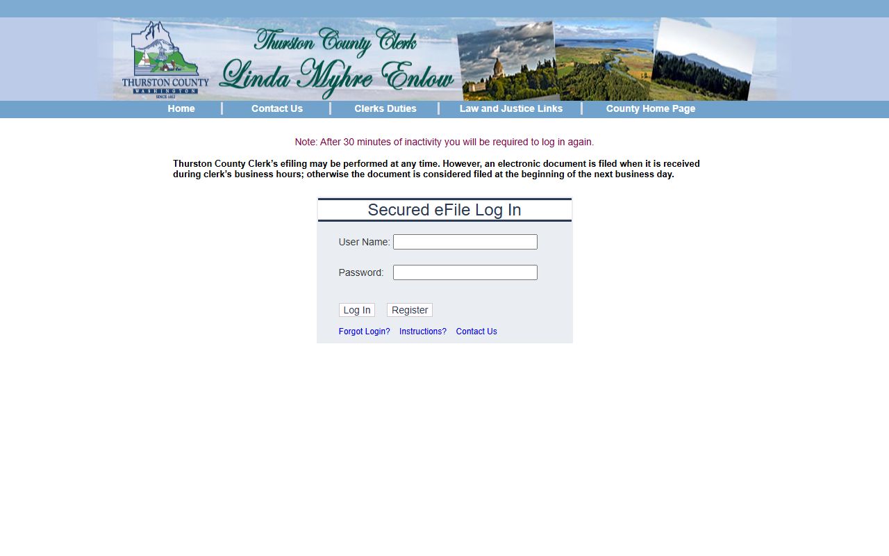 Thurston County Clerk e-filing portal for court dockets