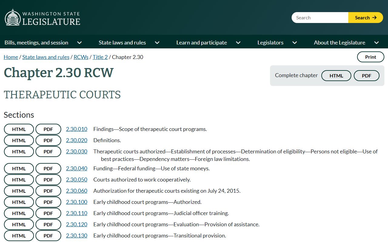 Washington RCW chapter 2.30 therapeutic courts