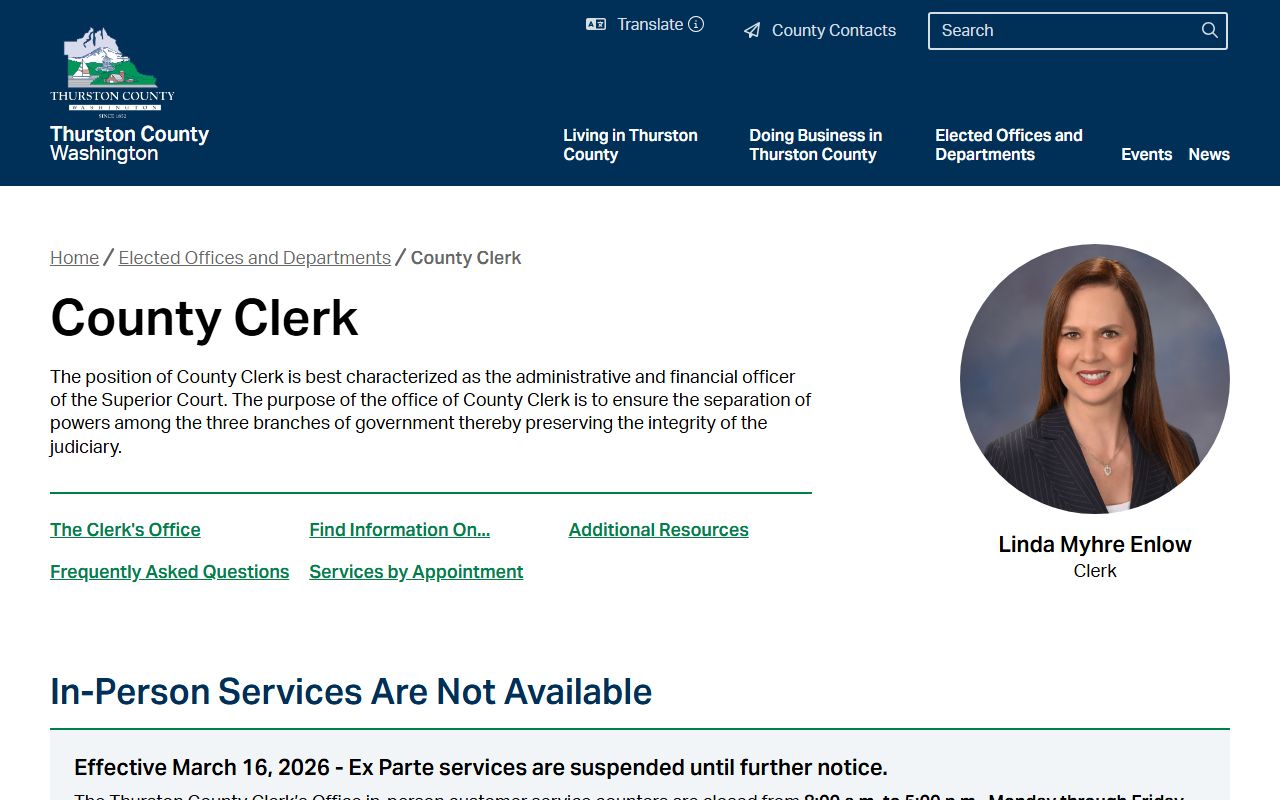 Thurston County Clerk office page for court records