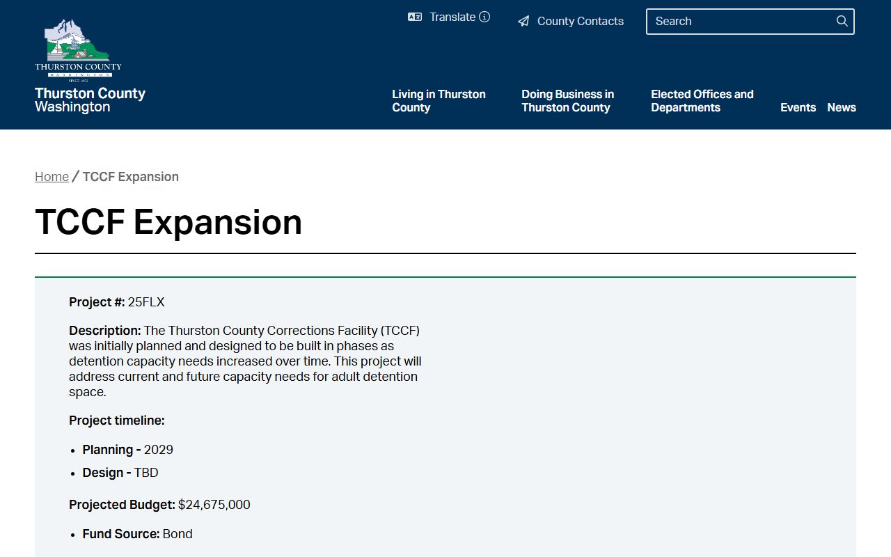 Thurston County corrections facility expansion project page