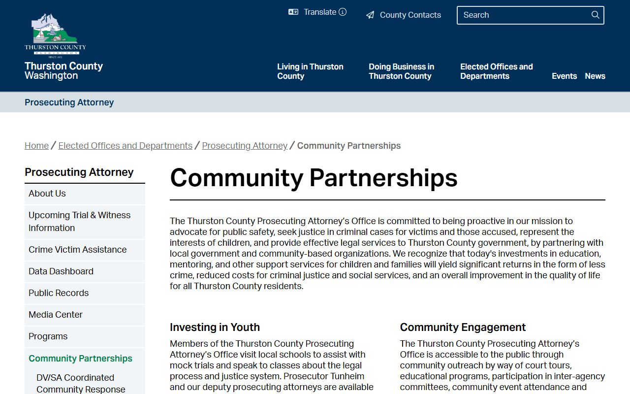 Thurston County prosecutor community partnerships affecting jail population