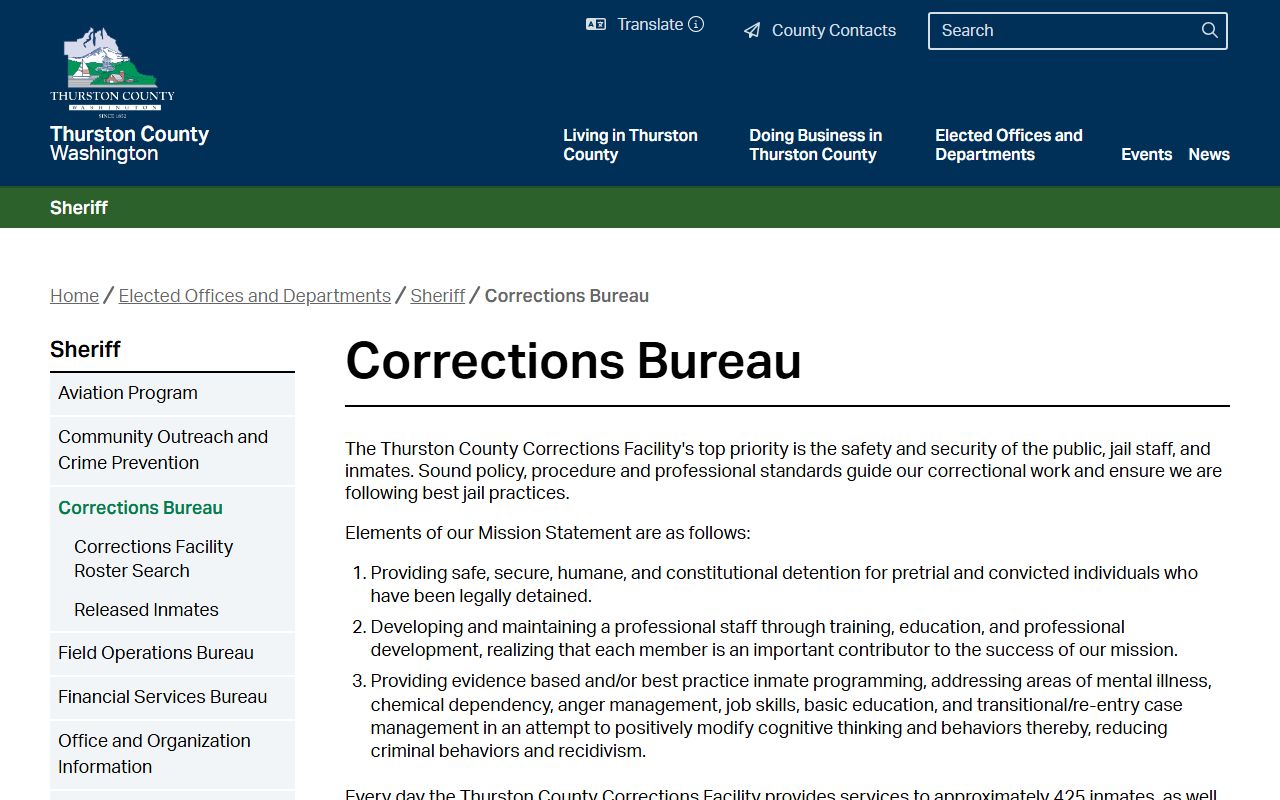 Thurston County Corrections Bureau jail services page