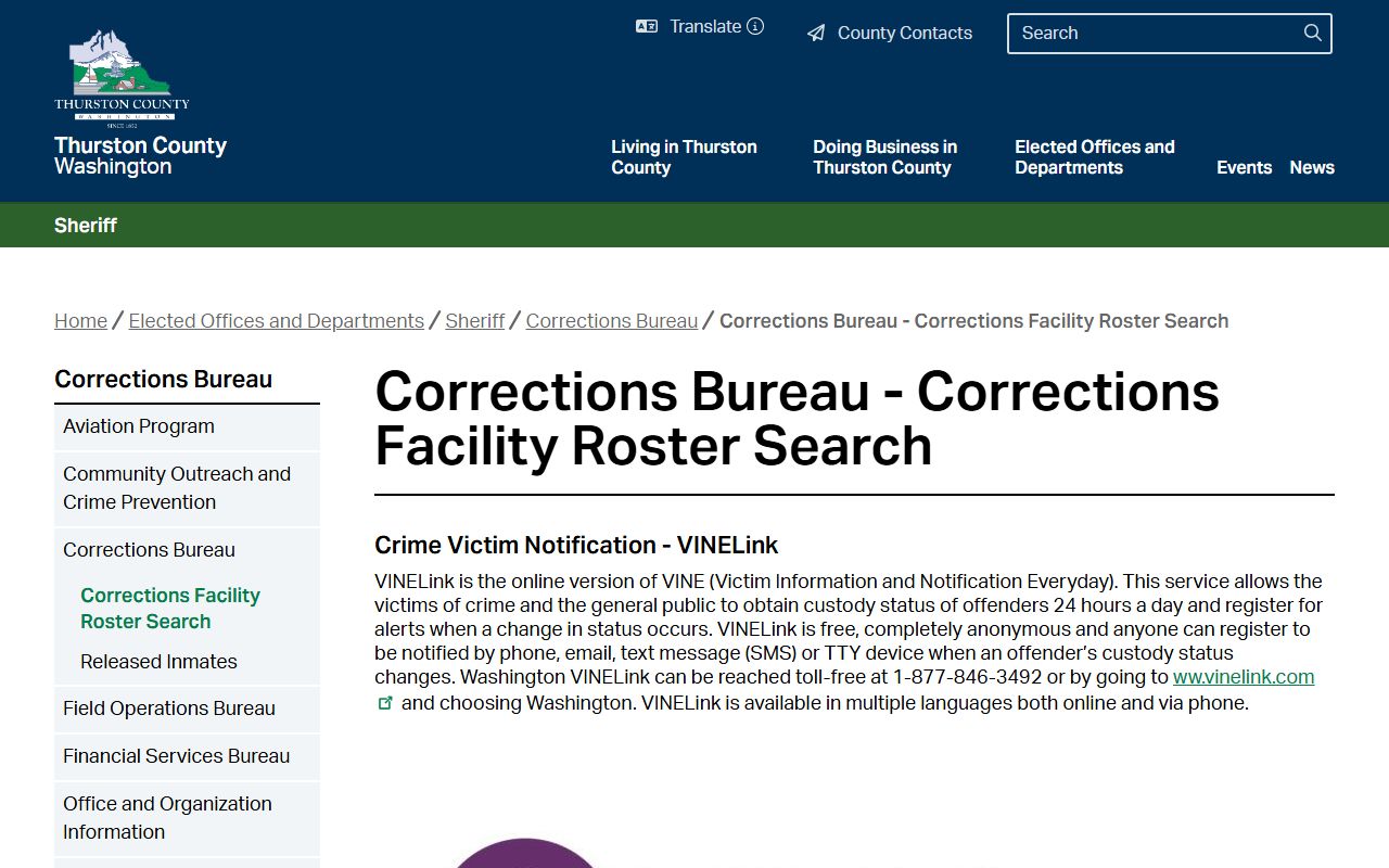 Thurston County current inmate roster search page