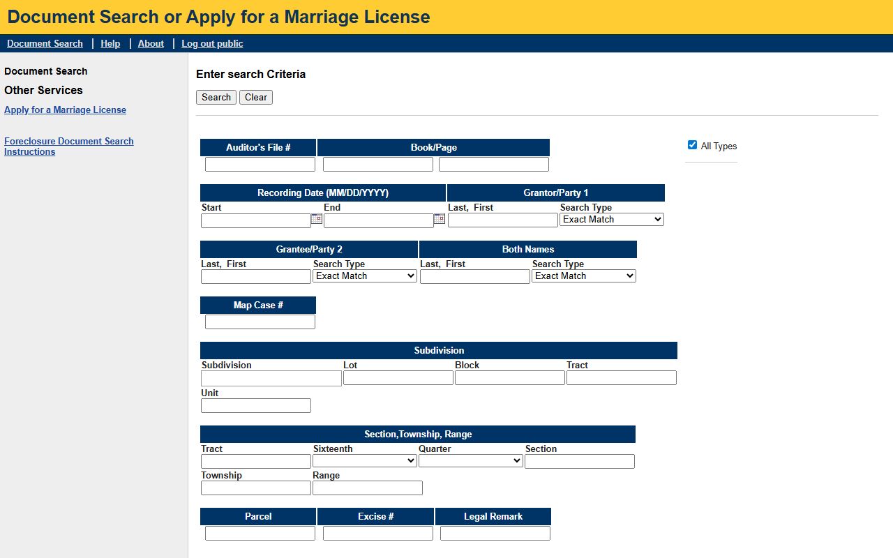 Thurston County Auditor EagleWeb document and marriage record search