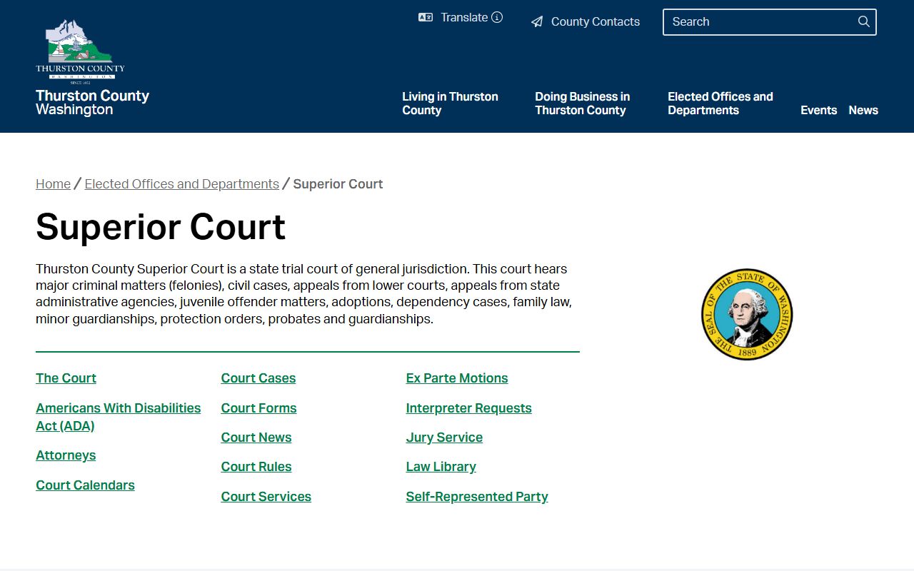 Thurston County Superior Court page for probate records
