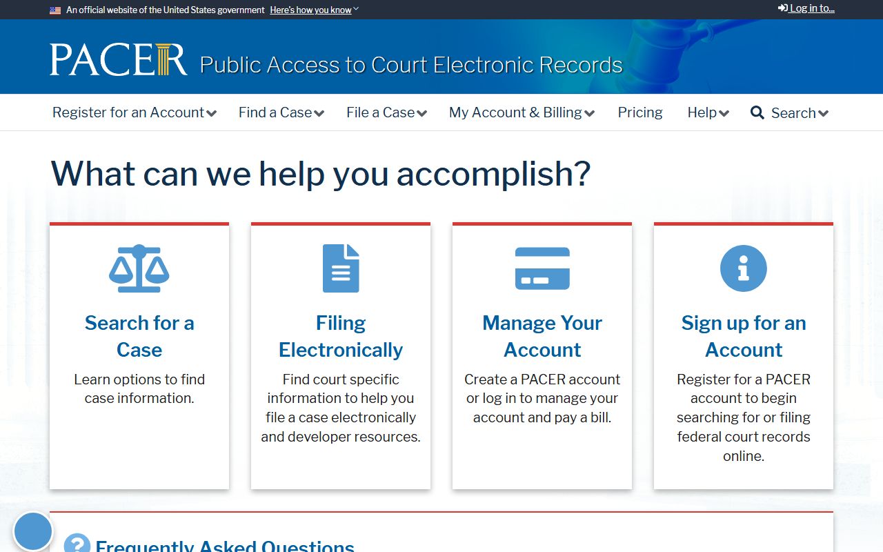 PACER federal court records registration for Thurston County matters