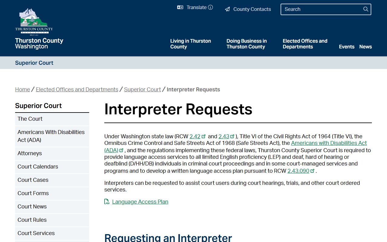 Thurston County interpreter request information