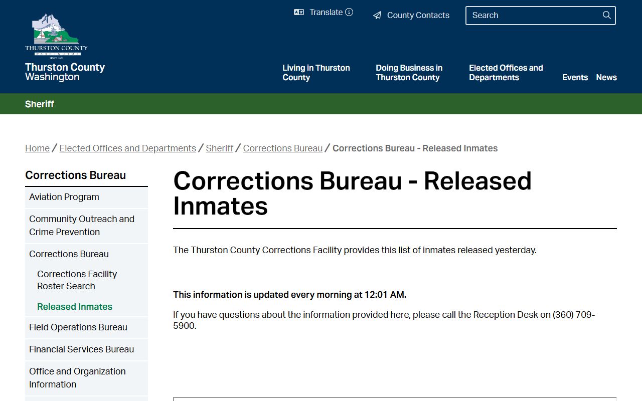 Thurston County released inmates page