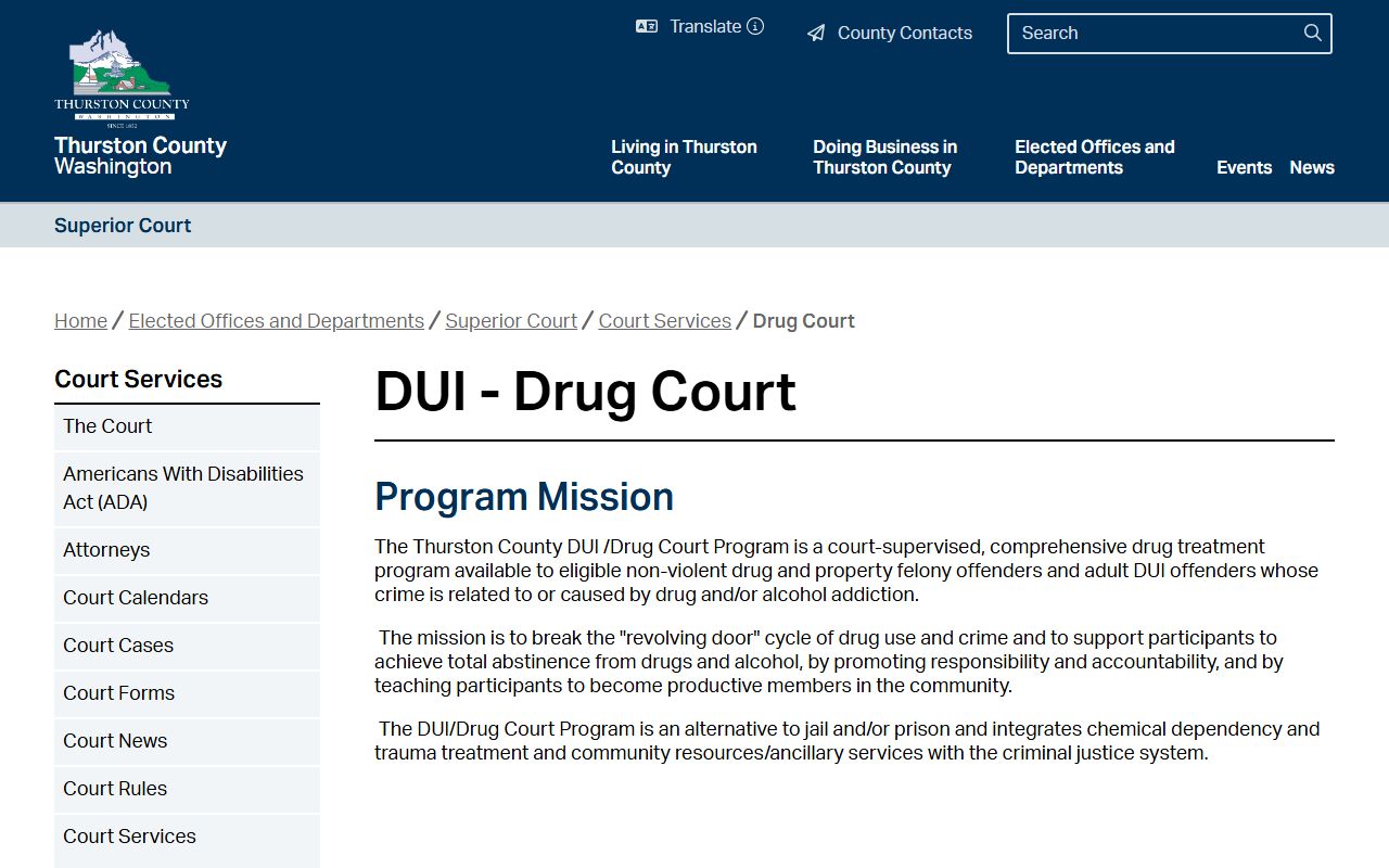 Thurston County Superior Court DUI Drug Court program for traffic cases