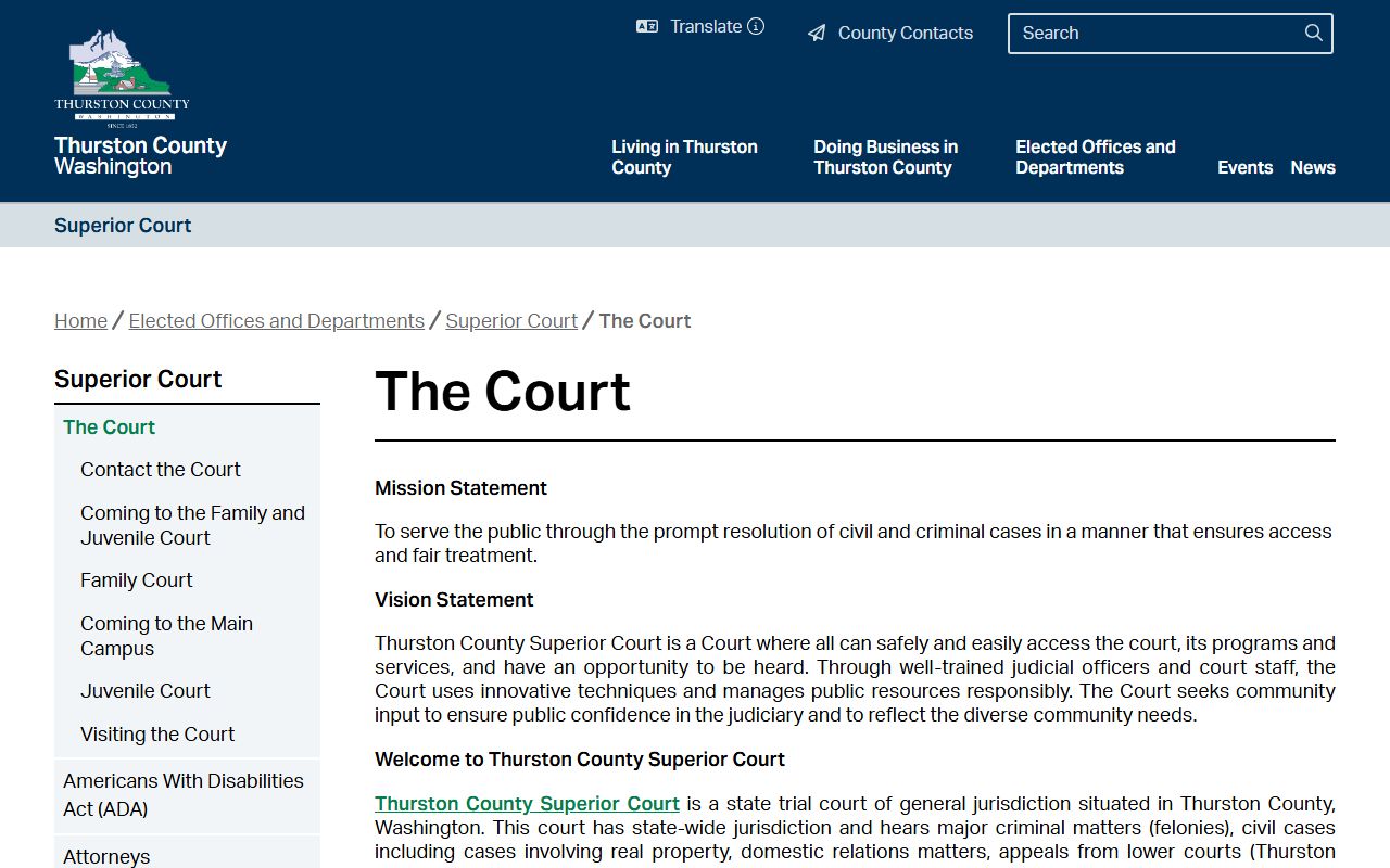 Thurston County Superior Court page related to traffic court records