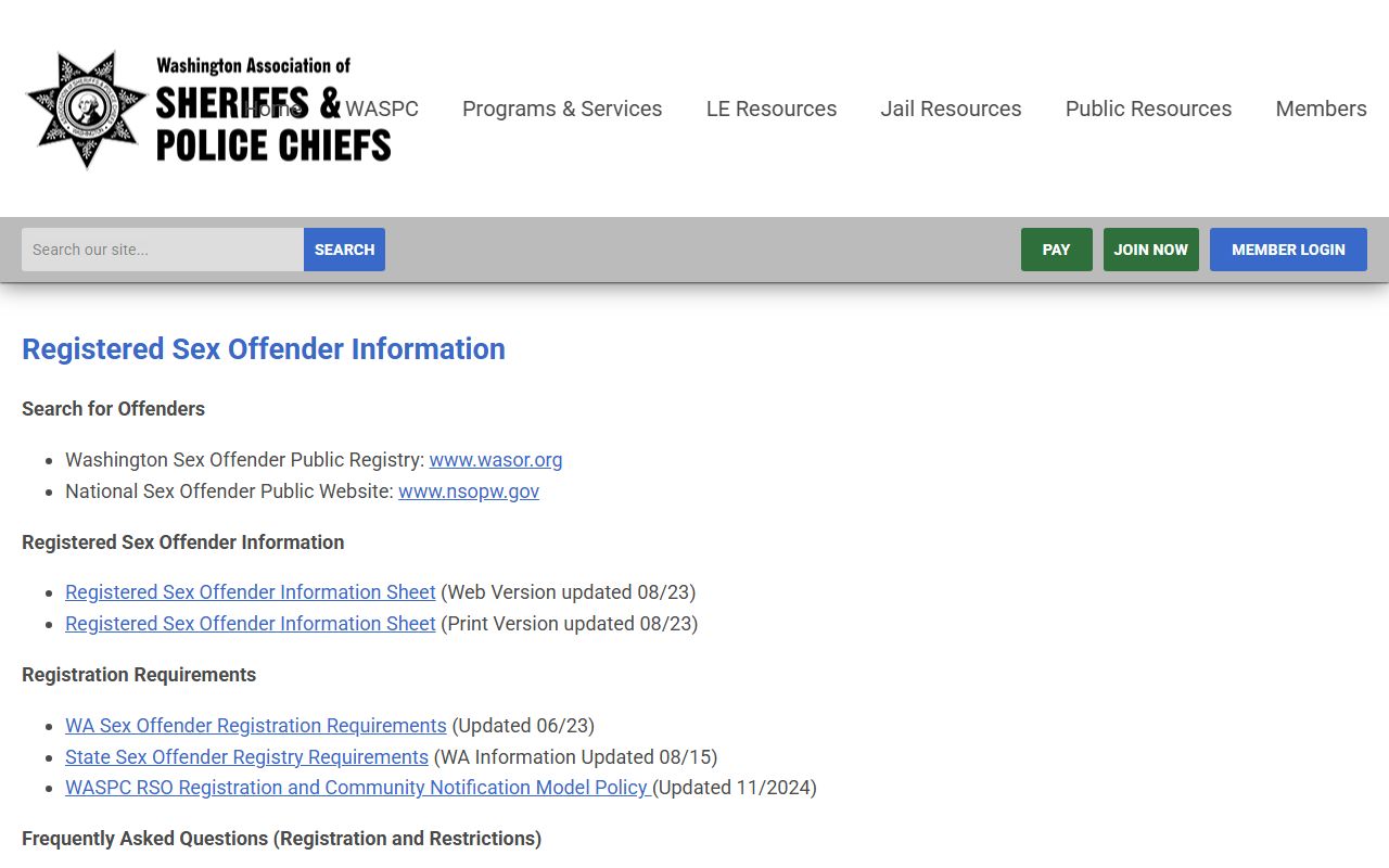 WASPC sex offender information for Thurston County