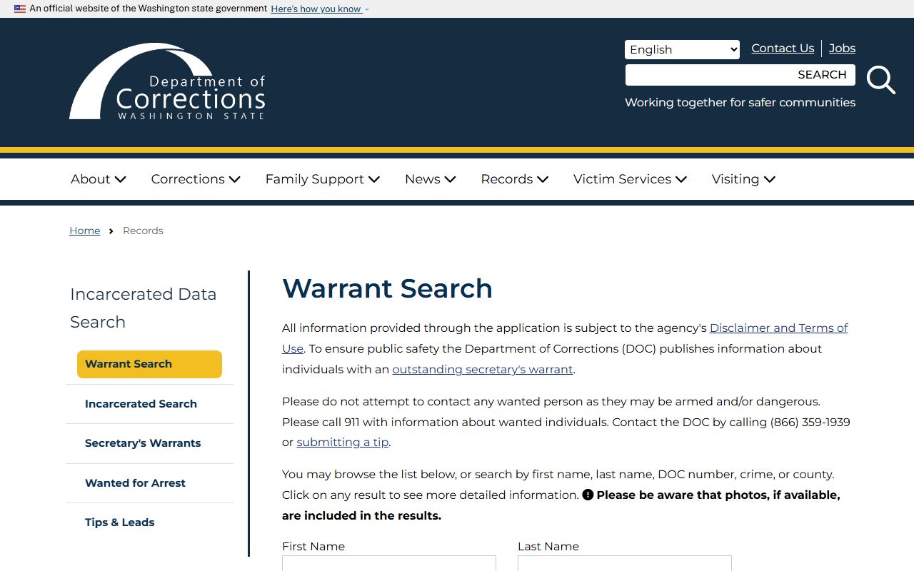 Washington DOC warrant search for Thurston County warrants
